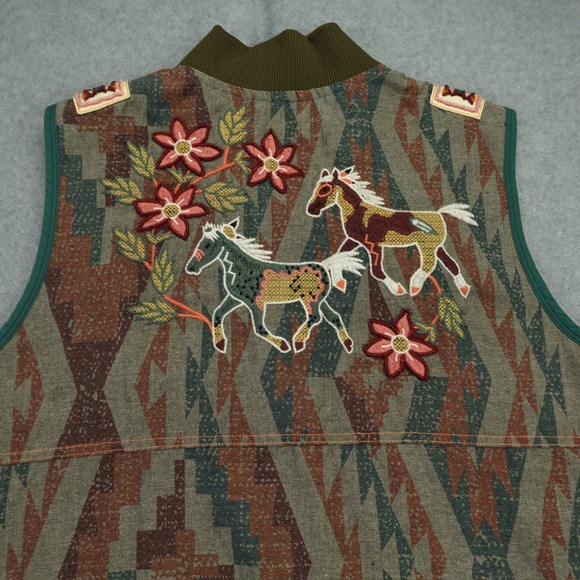Double D Ranch Vest Womens Medium Brown Southwestern Embroidered Horse Zip Up - Picture 8 of 15